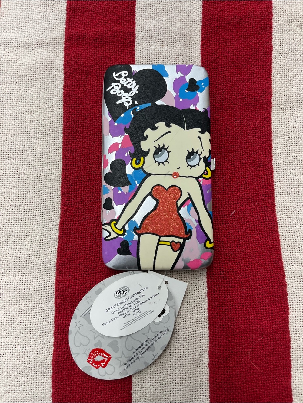 Betty Boop Red Dress Multicolor Heart Pattern Wallet Case NWT